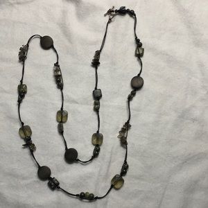 Glass, stone and wood bead necklace